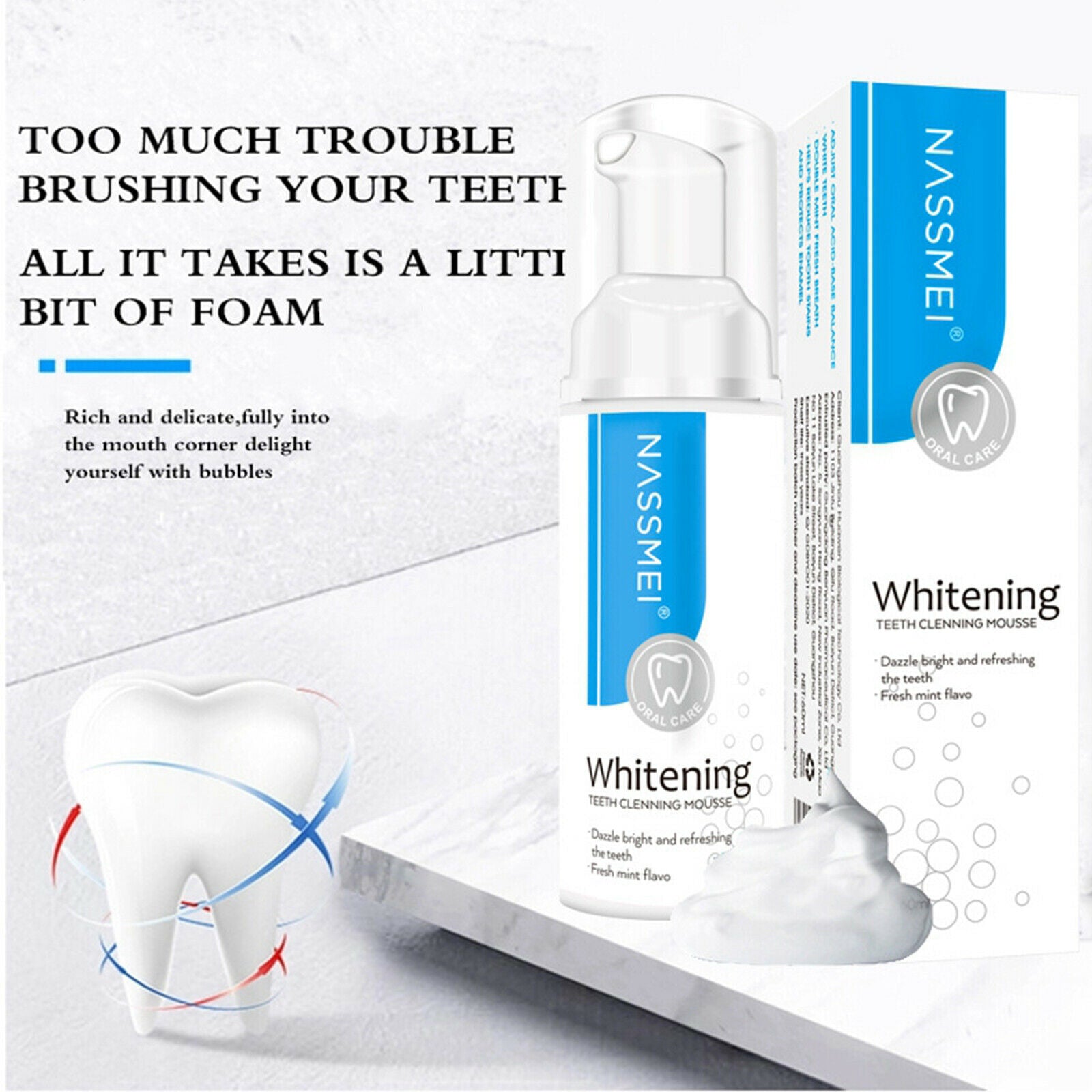 60ml Natural Tooth Whitening Toothpaste Shining Mousse Foam Deeply Cleaning