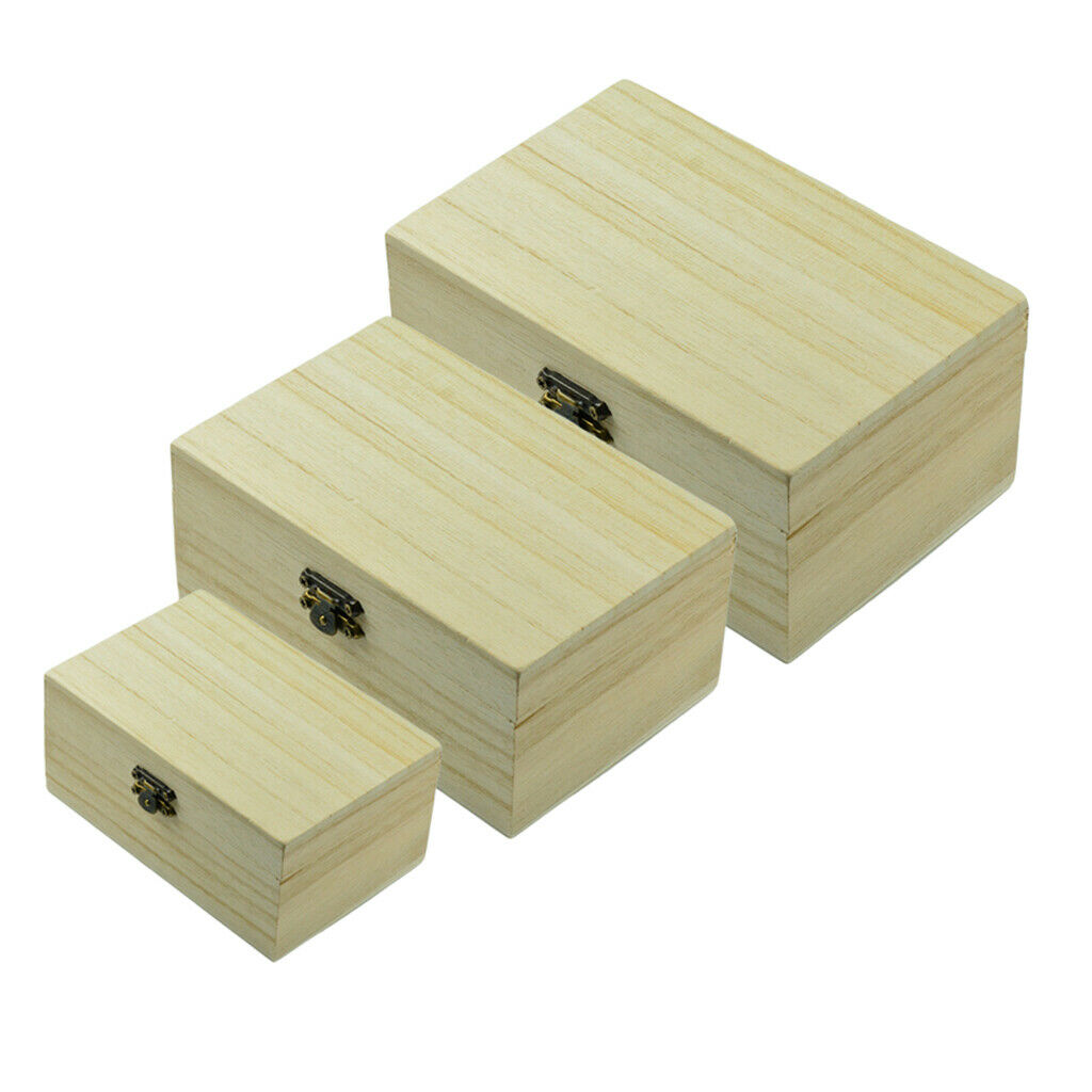 3pcs Wooden Box Tea Gifts Case Container Unpainted Home Organizing Boxes