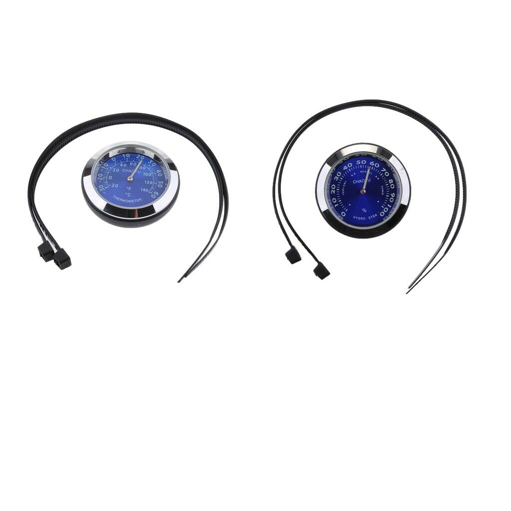 2pcs Motorcycle Bike Dial Meters - Thermometer Hygrometer Waterproof - Blue