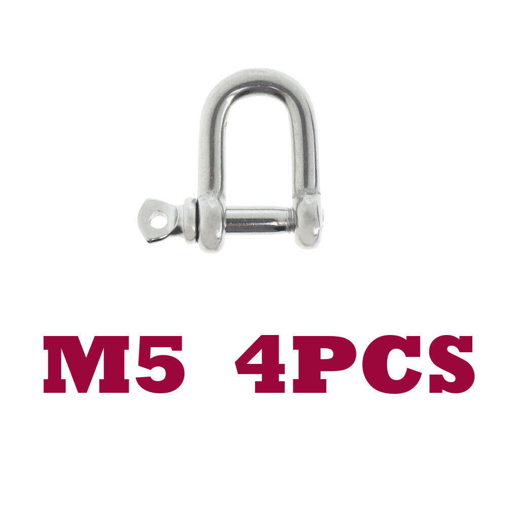 4pcs 5mm Stainless Steel Screw Pin Anchor Bow Shackle- Marine Graded, Rustproof