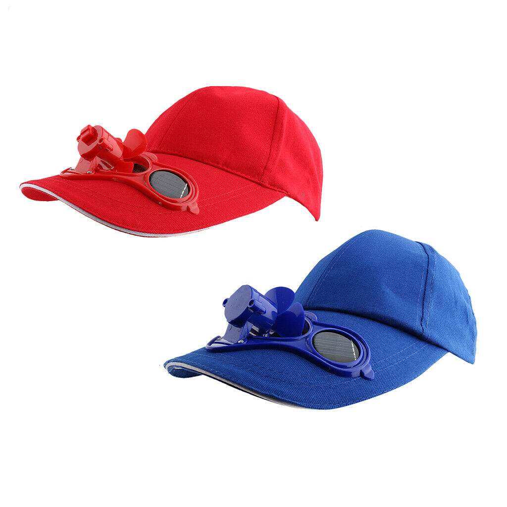 2 Pieces Blue & Red Summer Outdoor Sun Solar Powered Hat  Cooling Cool Air Fan