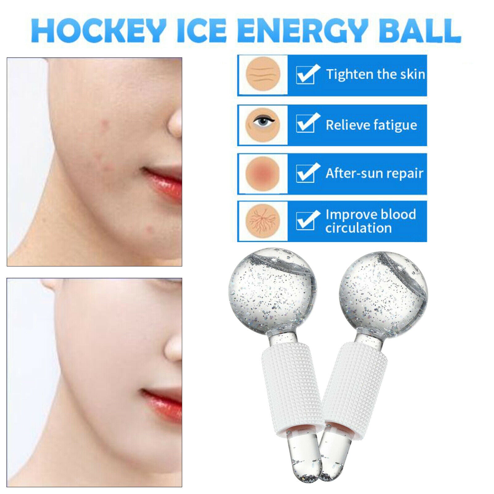 Facial Cooling Ice Globes Crystal Ball for Facial Neck Care - Pink White