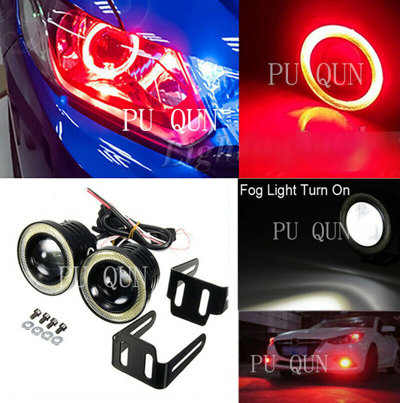 3.5" LED Car White Fog Light Red Angel Eyes Standlichtringe Driving Head Lamp