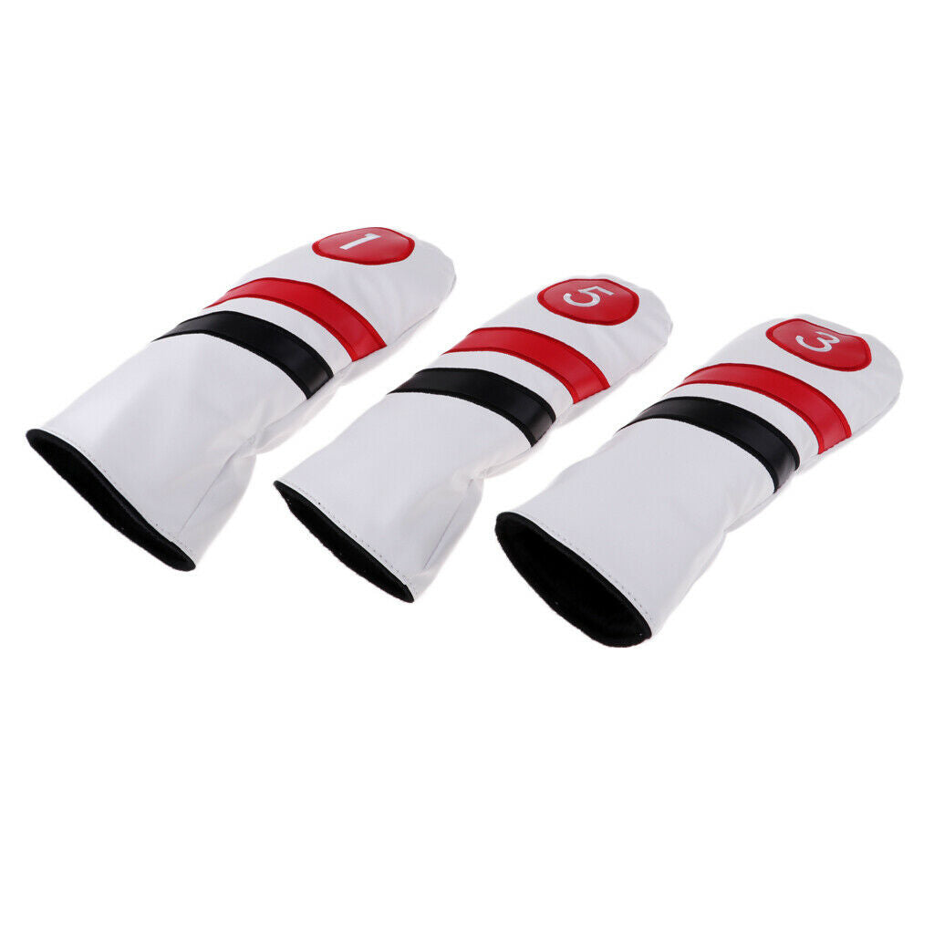 Golf Driver Head Cover, 3 or 5 Fairway Woods Headcovers Set of 3 White