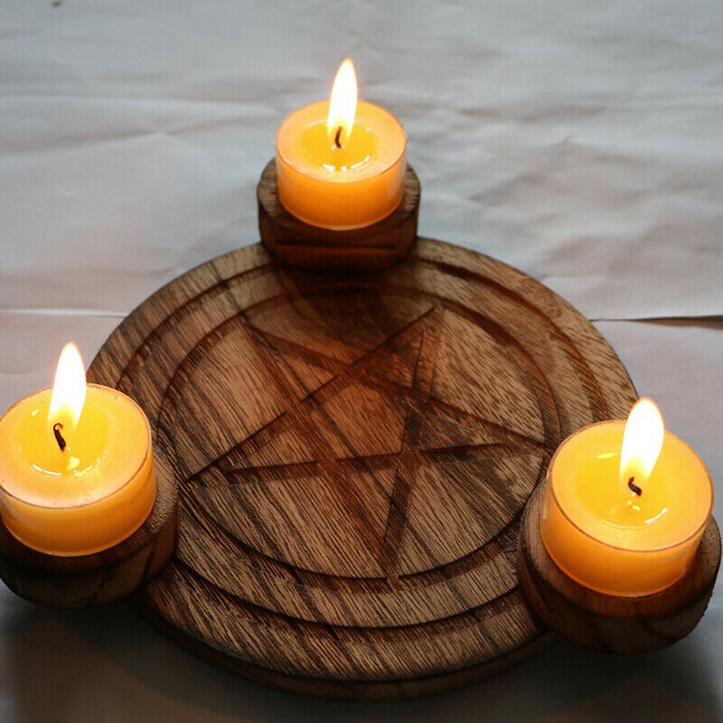 Astrology wood Candlestick table Pentacle altar plate Divination AccessorieBDAU