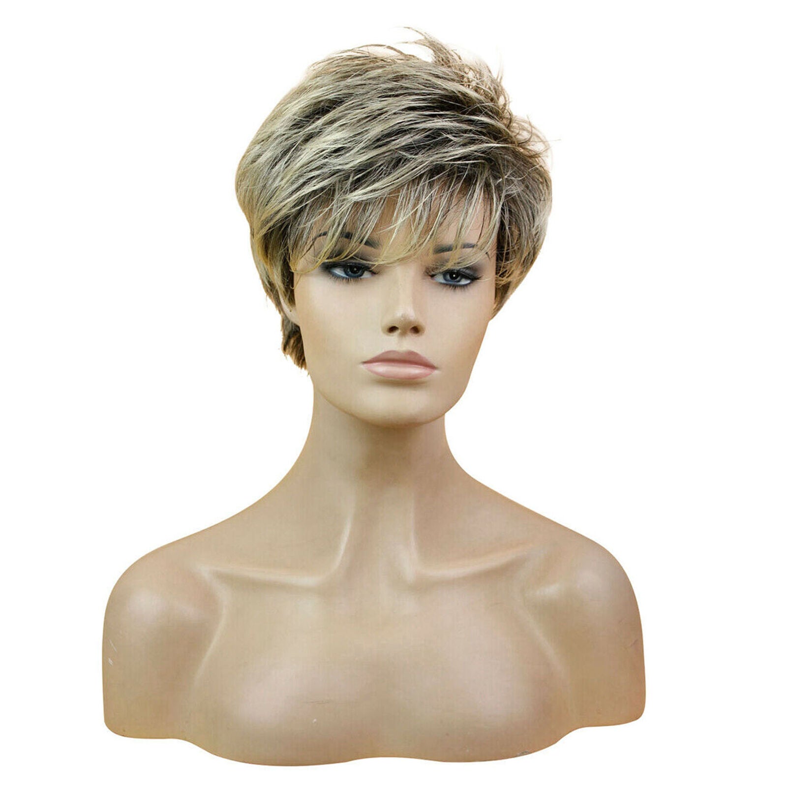 Ombre Brown Blonde Wigs for Women Synthetic Fluffy Hair Short Blonde Layered Wig