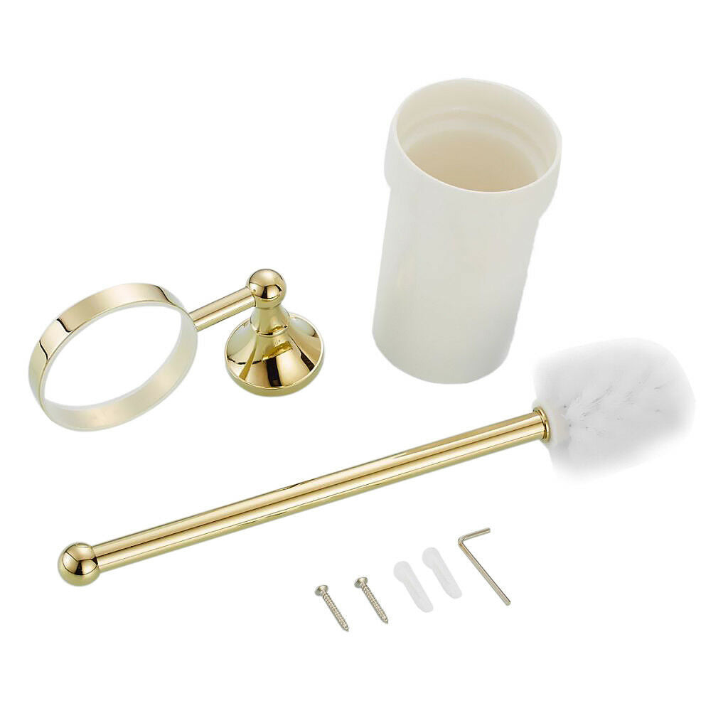 New Golden Brass Bathroom Toilet Cleaning Brush Holder Cup Wall Mounted Set