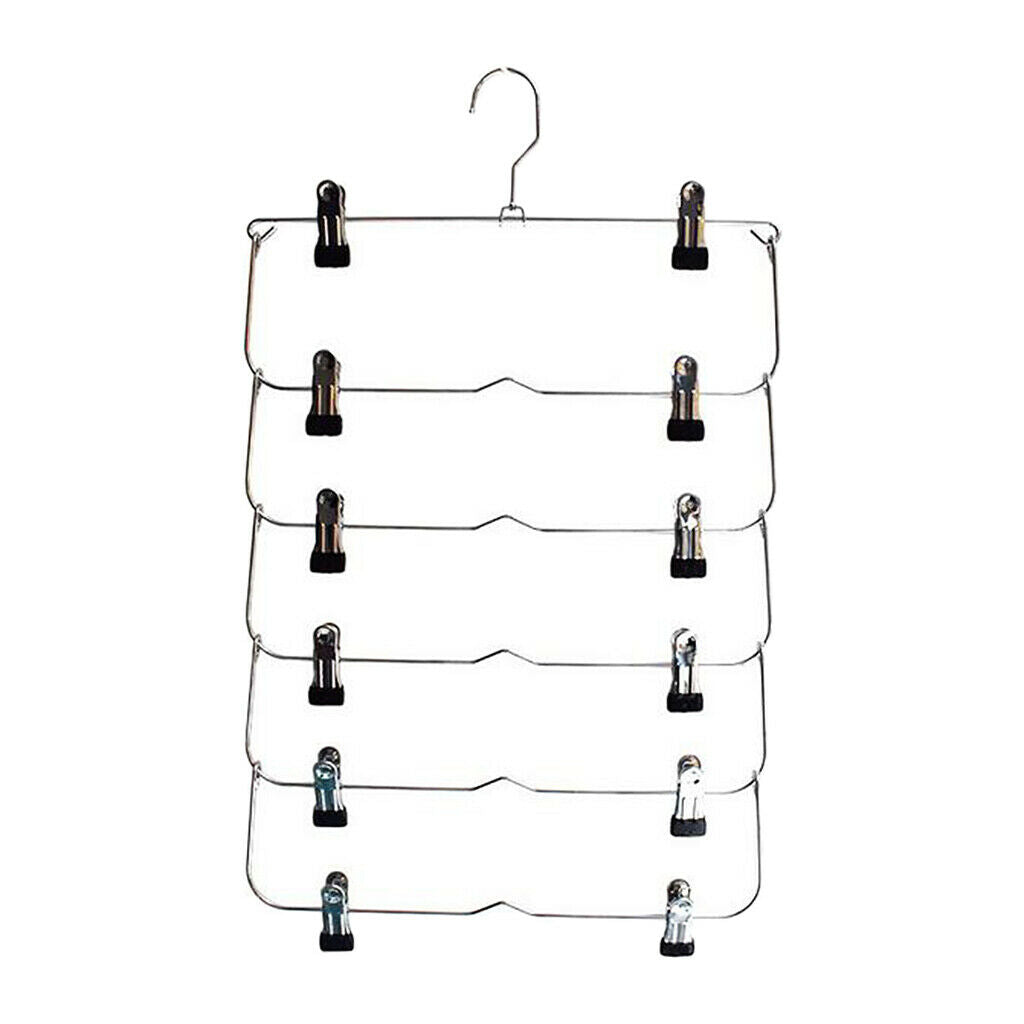 6 Tier Skirt Hangers Pants Hangers Closet Organizer Fold Up Hangers 2pcs