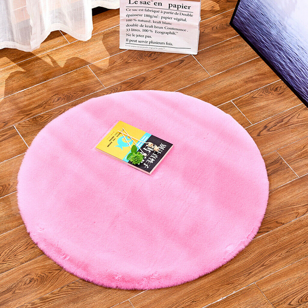 Round Area Rug, Faux Fur Rugs Plush Floor Mat for Bedroom,60cm Pink