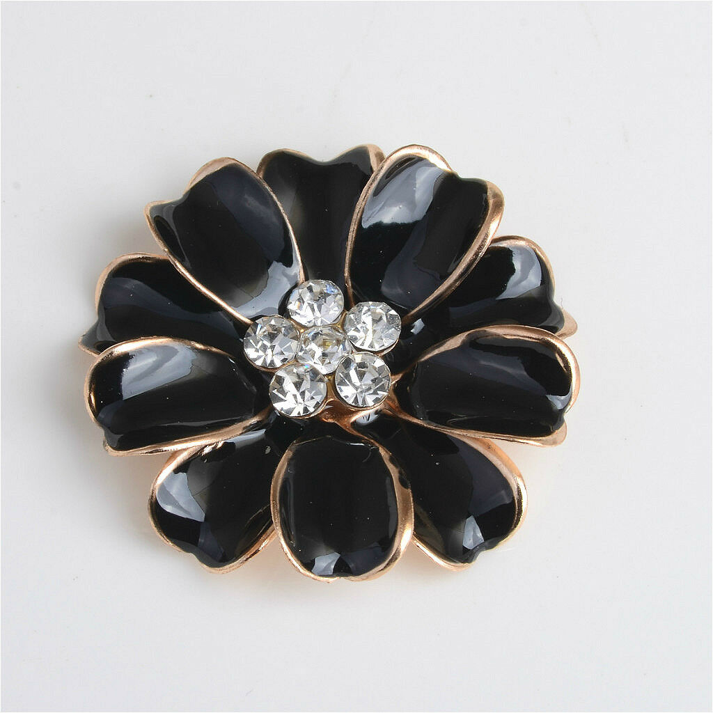 20pcs Pink&Black Metal Rhinestone Flower DIY Embellishments Flatback Buttons