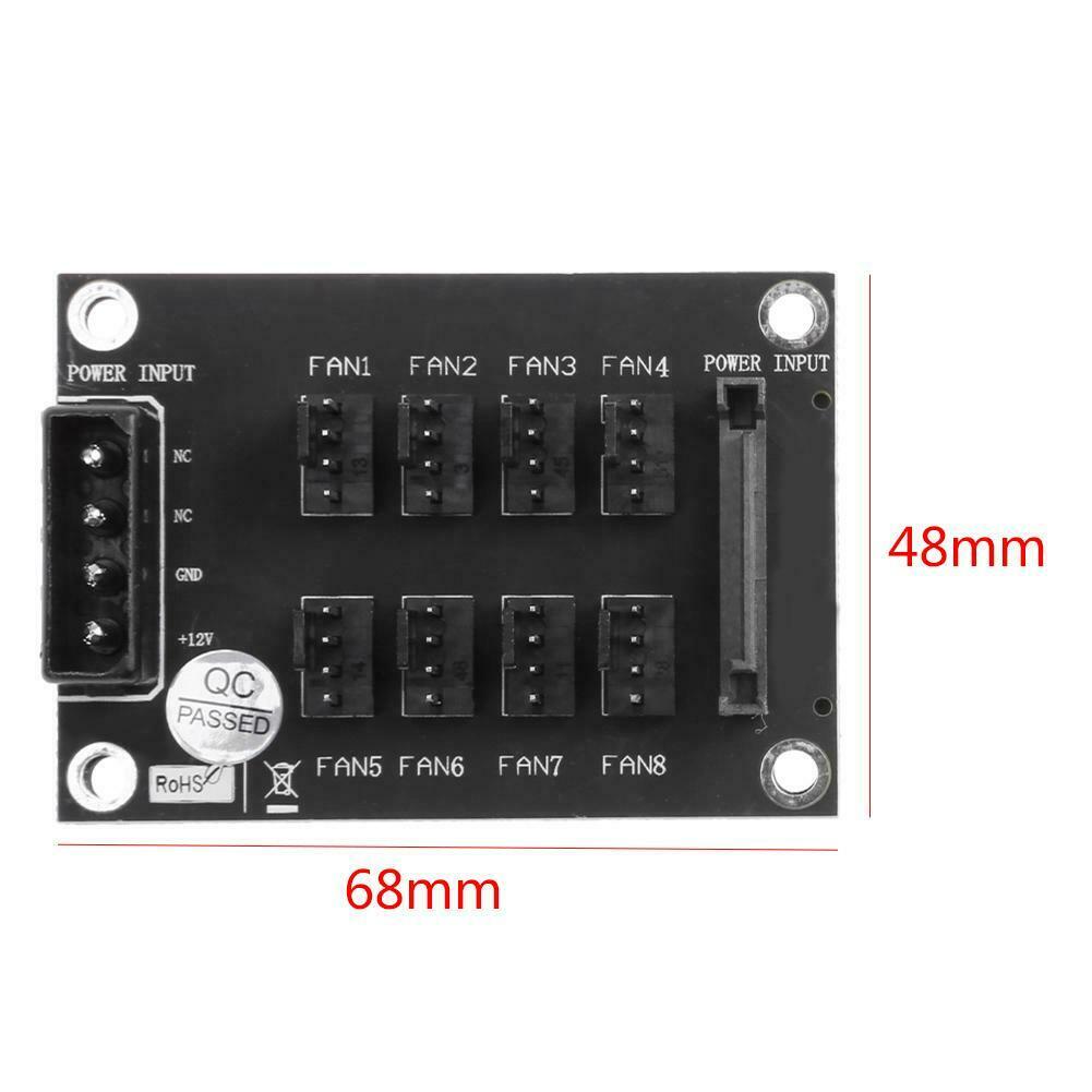 4-Pin or SATA 15-Pin to 8 Way 4-Pin PC Chassis Cooling Fan Splitter Hub @