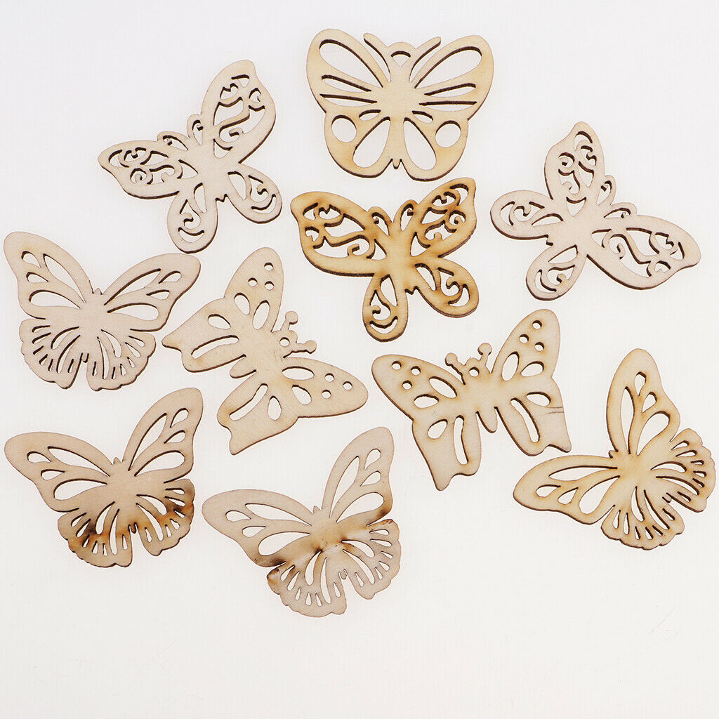 10x DIY Craft Card Making Scrapbooking Natural Wooden Butterfly Decorations