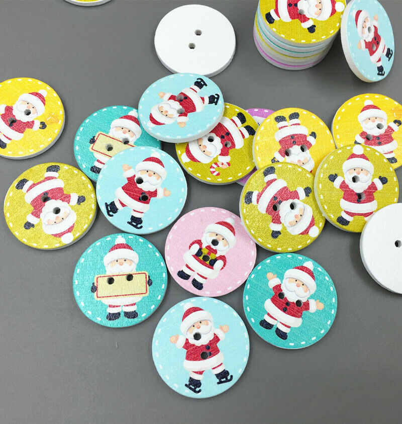 50X Christmas decoration Round Wood Buttons Santa Claus Sewing Scrapbooking 25mm
