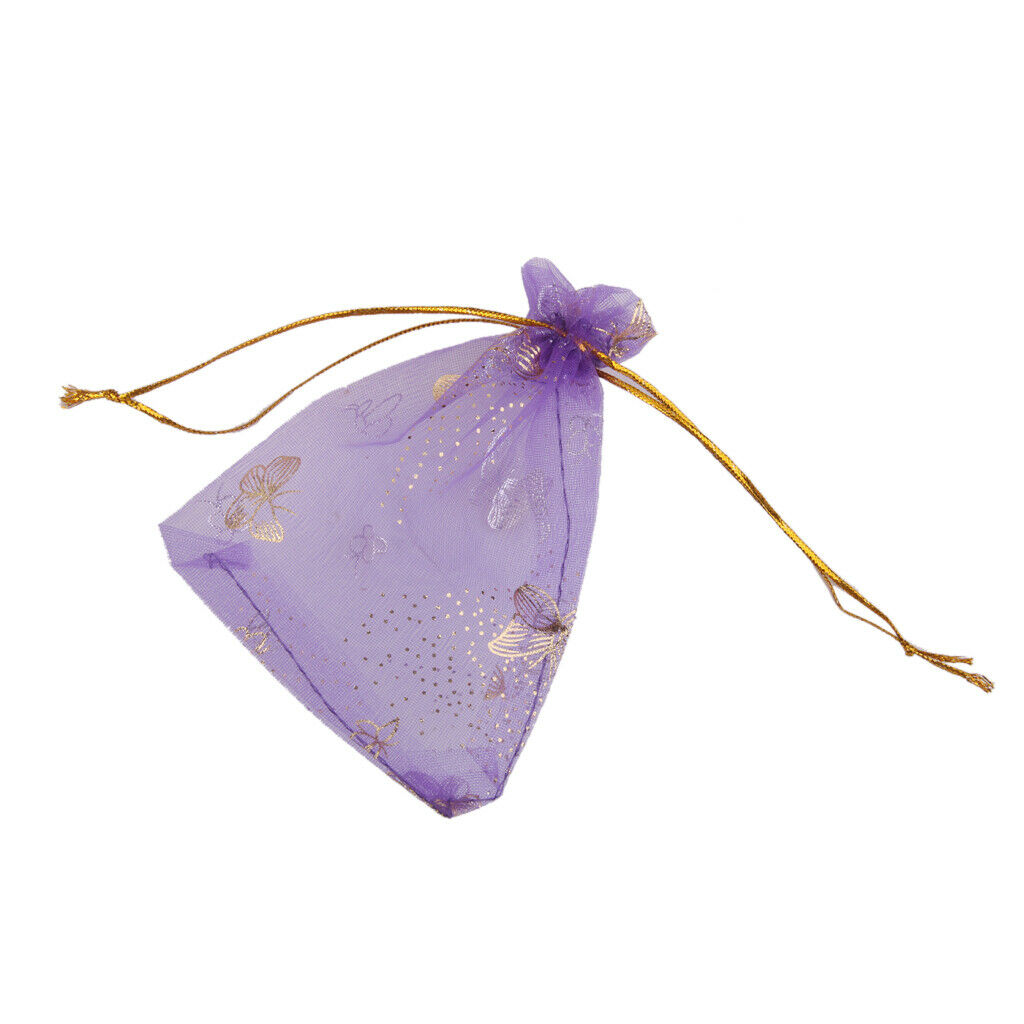 100 Purple Butterfly Organza Bag Wedding Gift Bag Jewelry Candy Pouch 12x9cm