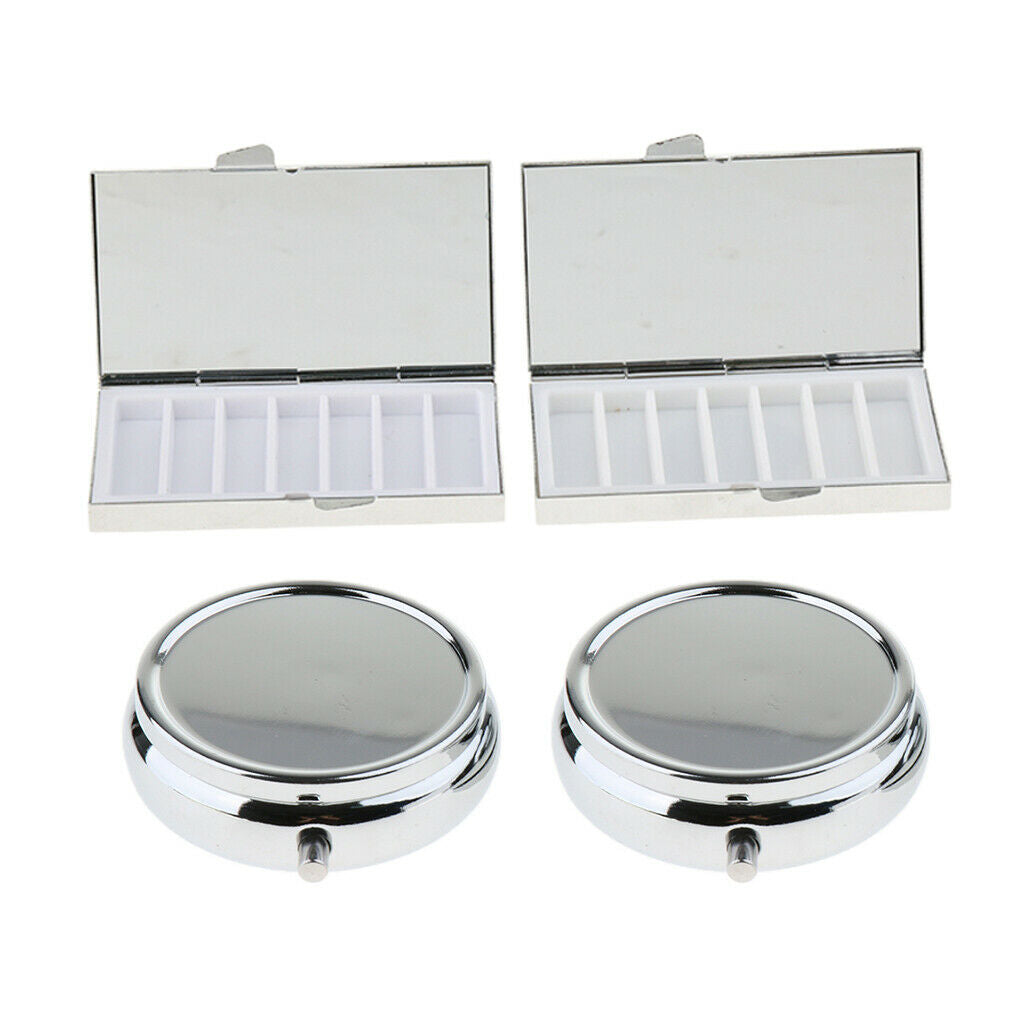 Pack of 4 Metal Pill Box Holder Storage Container Organizer for Pocket Purse