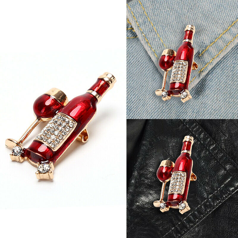 Red Wine Cup Wine Bottle Shape Pin Brooches For Women Men tHts Suit Accessor KX