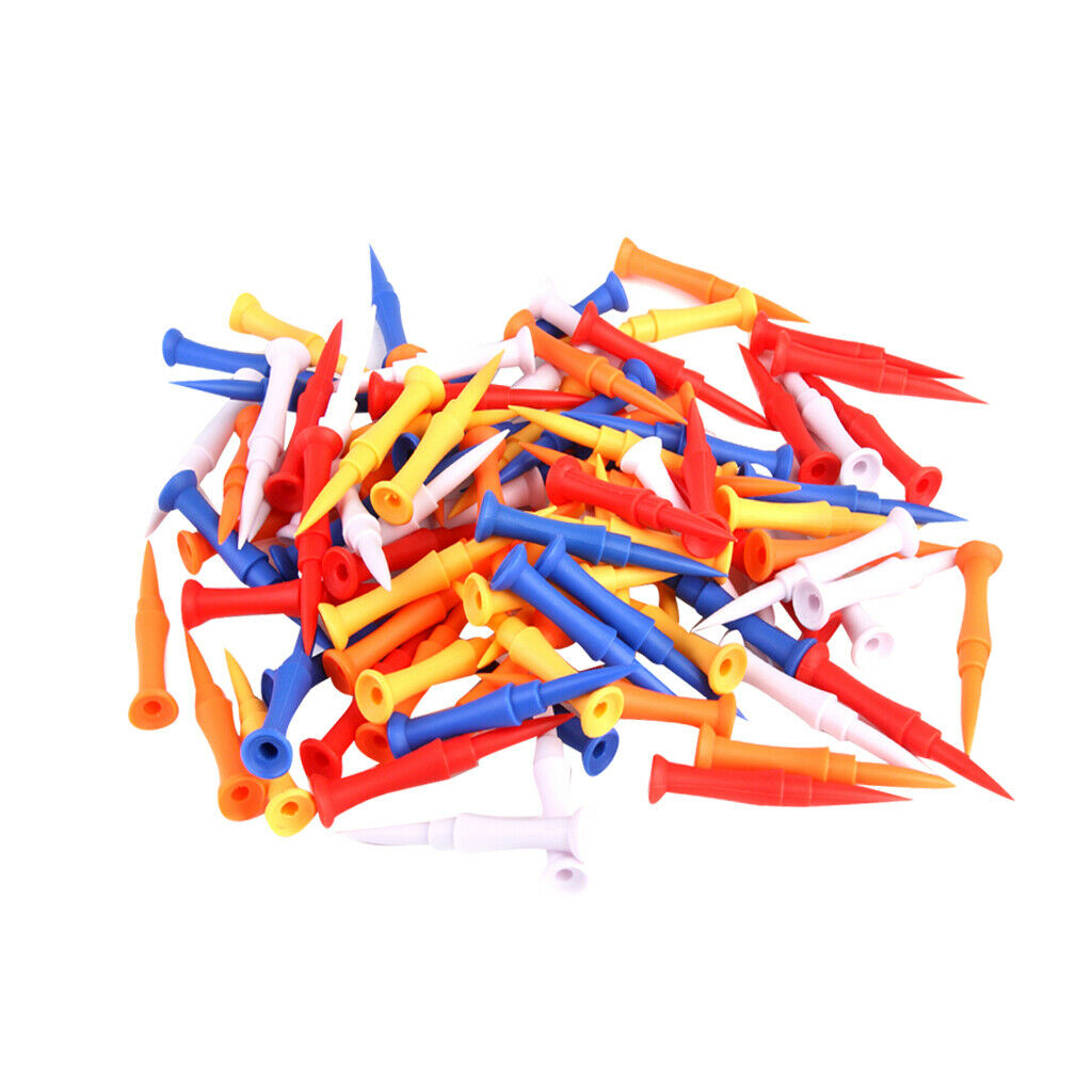 100pcs Mixed Colors Plastic Golf Tees 75mm Golfer Training Accessories