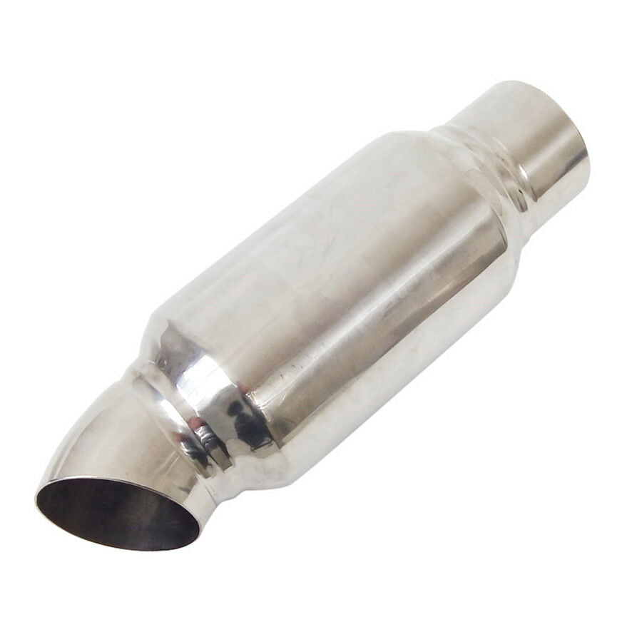 New Polished 2.5" Inlet to 2.5" Outlet Car Exhaust Muffler Resonator 3.5" Round