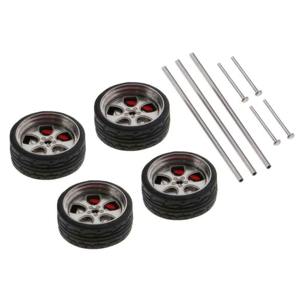 Set of 2 Car Rubber Wheel Accssory A1-A20 4Wheels & 3 axles 5 end caps