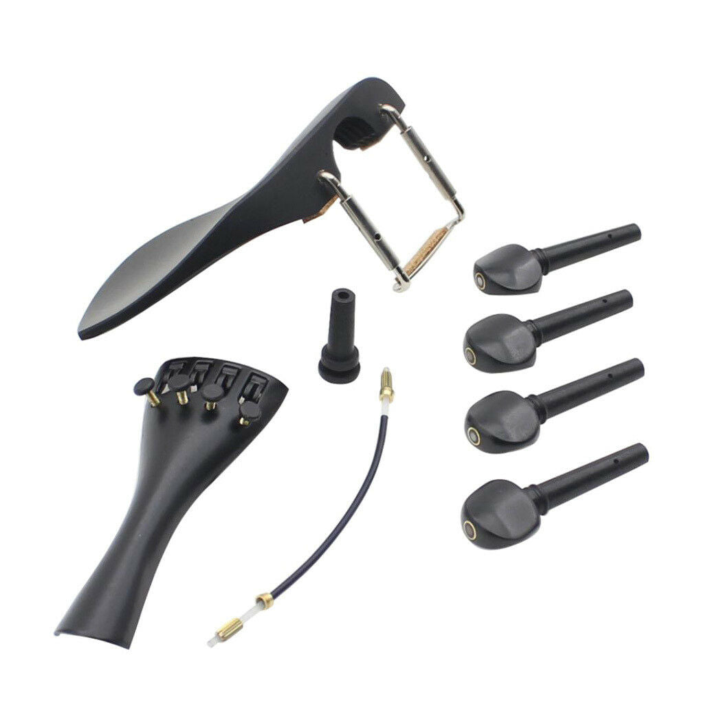 Ebony Violin Chinrest Screws Tuning Pegs Tailpiece Tail Nail for 4/4 Violin
