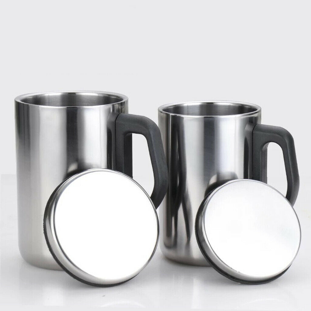 Set of 2 Double Walled Insulated Mugs Heat Resistant Coffee Glass Cold Hot Water
