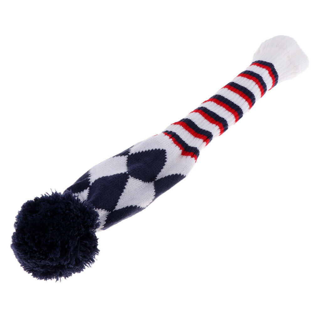 Golf Driver Headcover Club Sock Golf Head Cover Pom Pom white rhombus