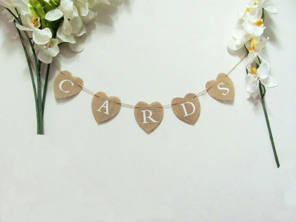 5 Pcs Cards Hessian Bunting Banner Heart Rustic Wedding Decor