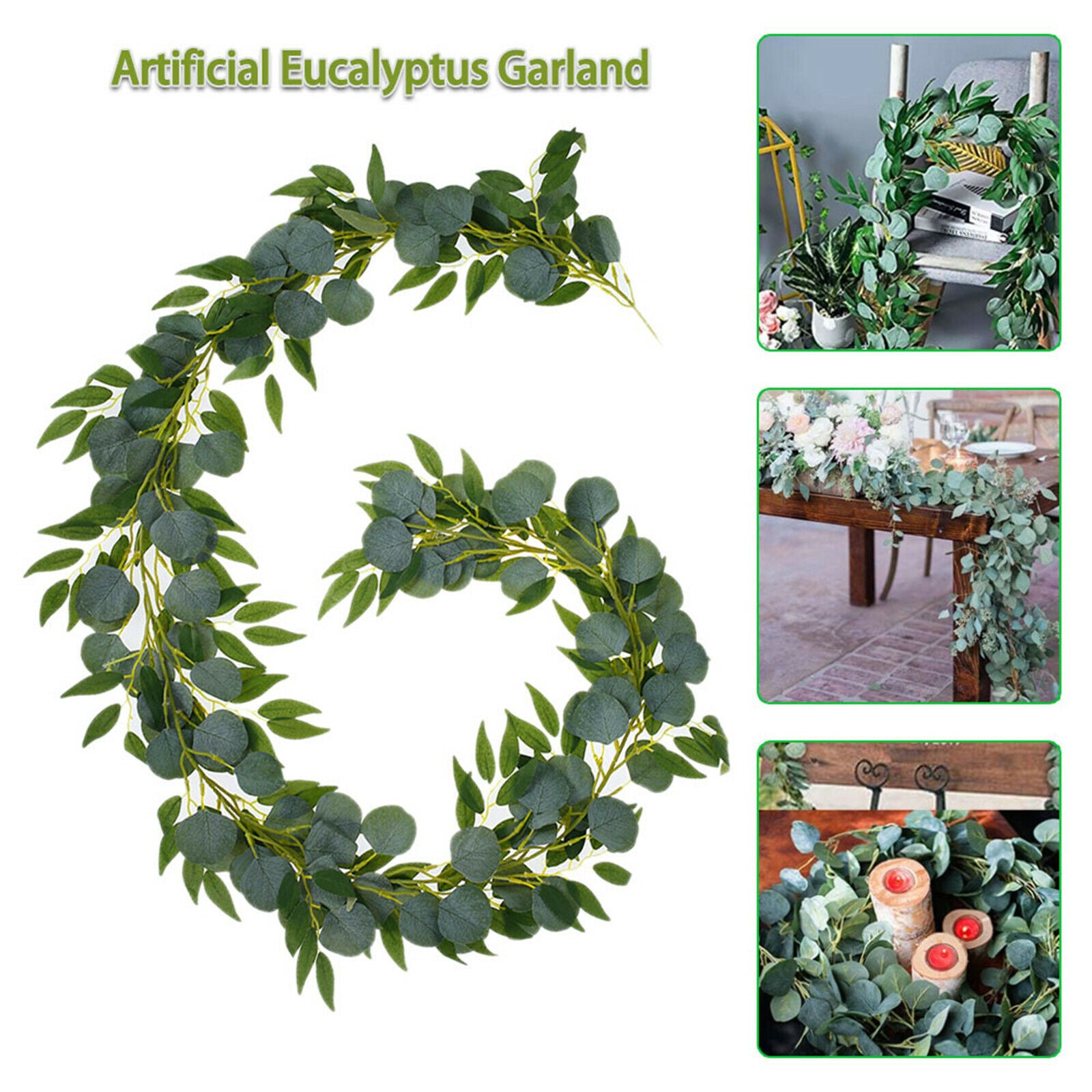 Faux Silk Eucalyptus Garland Vines Plant String Holiday Party Wall Decor