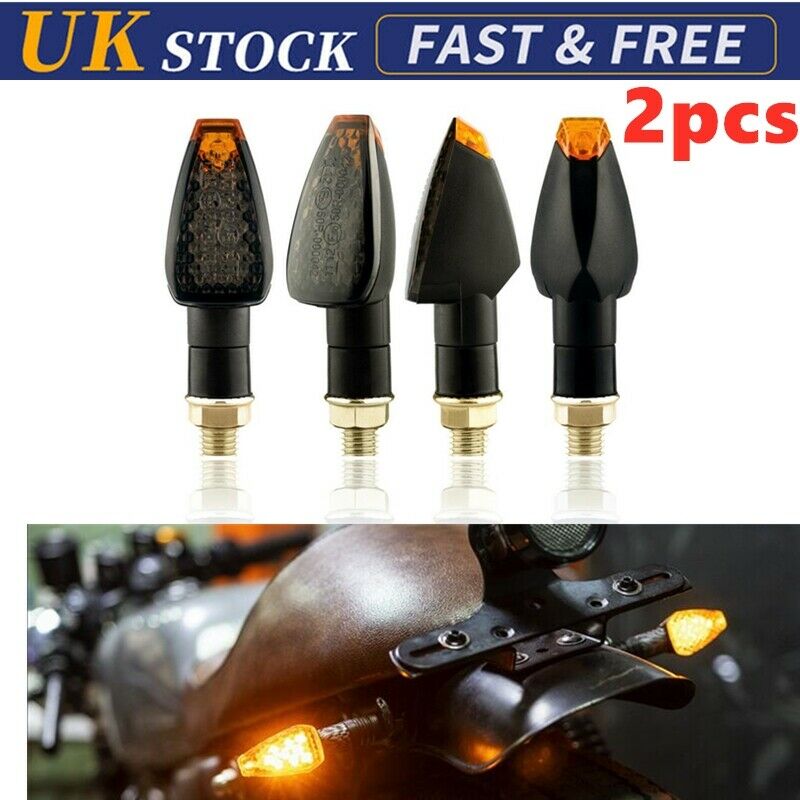 2pcs Spear Black Bulb Indicators Front & Rear Motorbike Motorcycle (Amber Le LQ