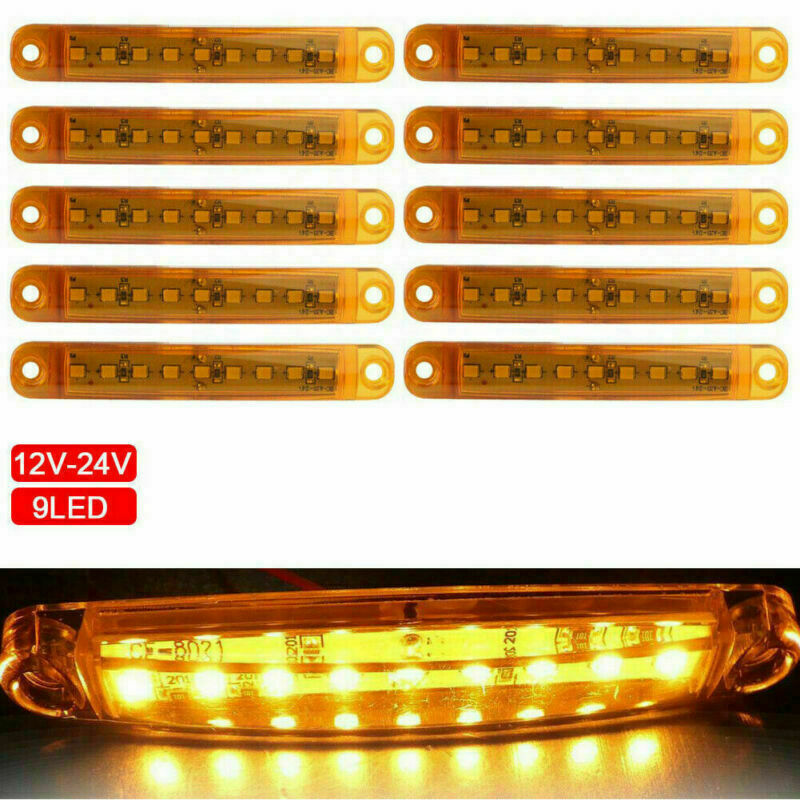 10pcs Amber 9 LED Sealed Side Marker Clearance Light 12V Car Truck Trailer Lorry