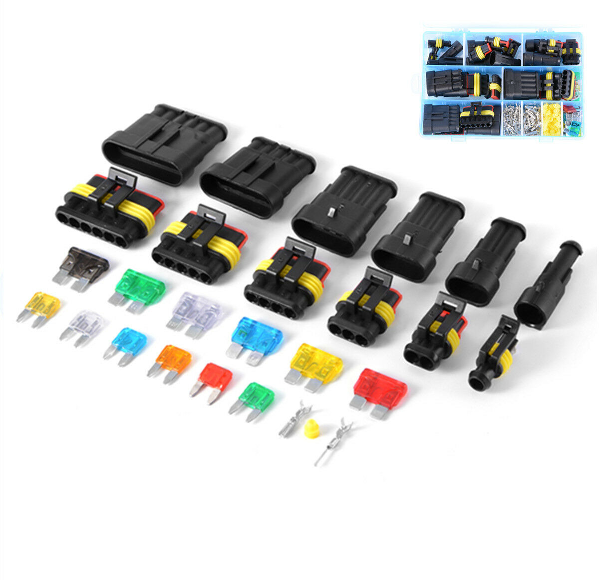 Car Electrical Connector Terminal 1/2/3/4/5/6 Pin Way +Fuses With Box New MA867