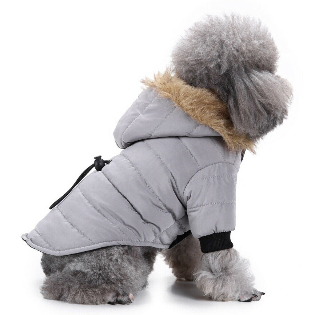 Pet Dog Cat Hooded Jacket Winter Warm Windproof Plush Hat Coat Gray