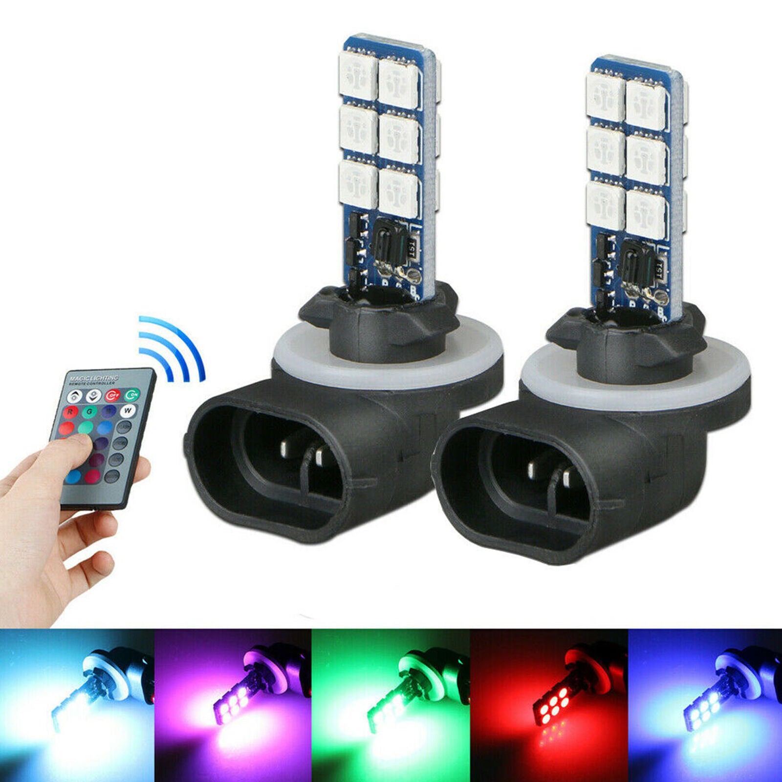 2pcs 881 5050 Colourful LED RGB Car Headlight Fog Lights Lamp Bulb Accessories