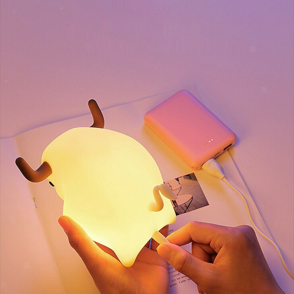 Cow LED Night Light  Dimming Silicone Soft Baby Nursery Bedroom Lamp