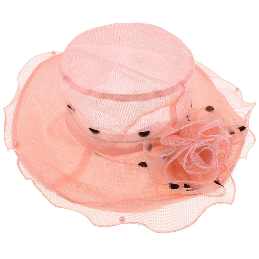 Women Lace Wide Brim Sun   Wedding Church Beach Derby Hat Orange