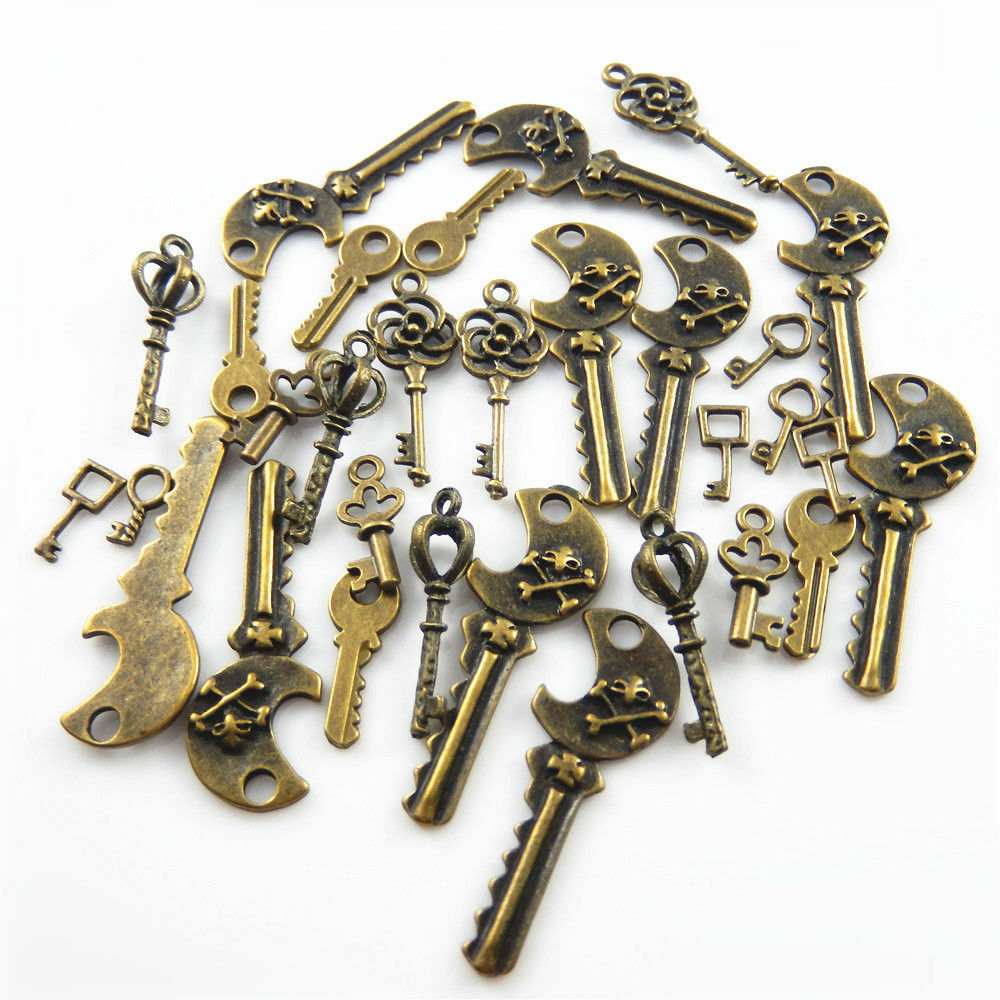 58pcs Assorted Antiqued Bronze Key Shape Zinc Alloy Charms Necklace Pendants