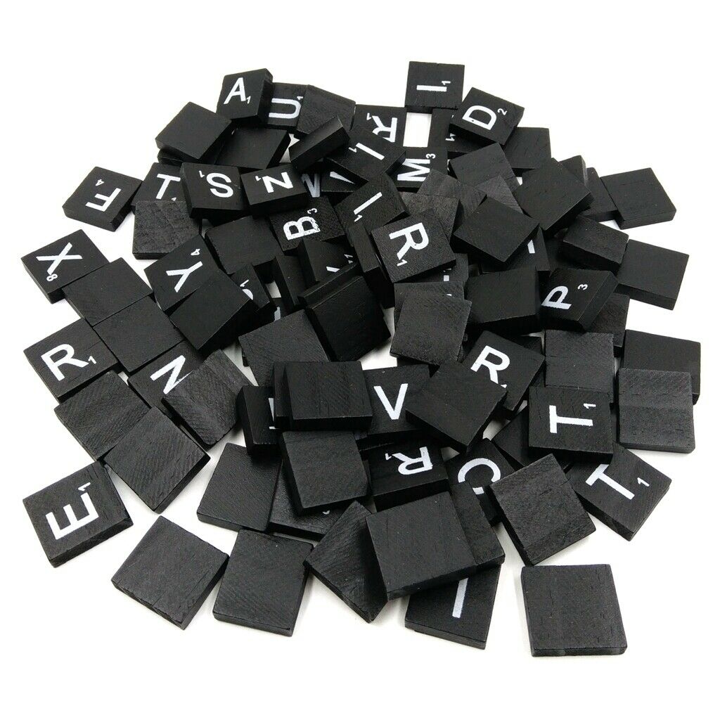 100 Pcs/Pack Game Replacement Crafts Bulk Black 26 Alphabet Wooden Tiles