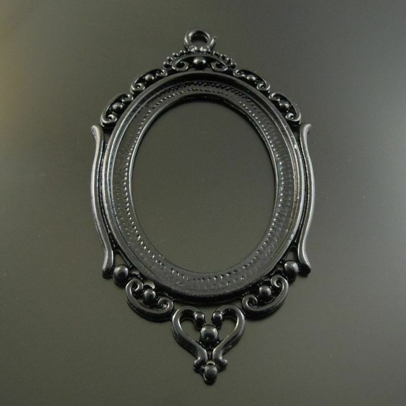 6pcs Black Floral Base Setting Oval Blank Bezel Frame Photo Pendant Tray 40x30mm