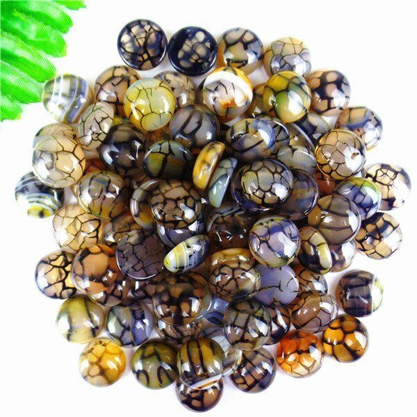 100Pcs Unique Yellow&Black Dragon Veins Agate Round Cab Cabochon 16x6mm HH2383