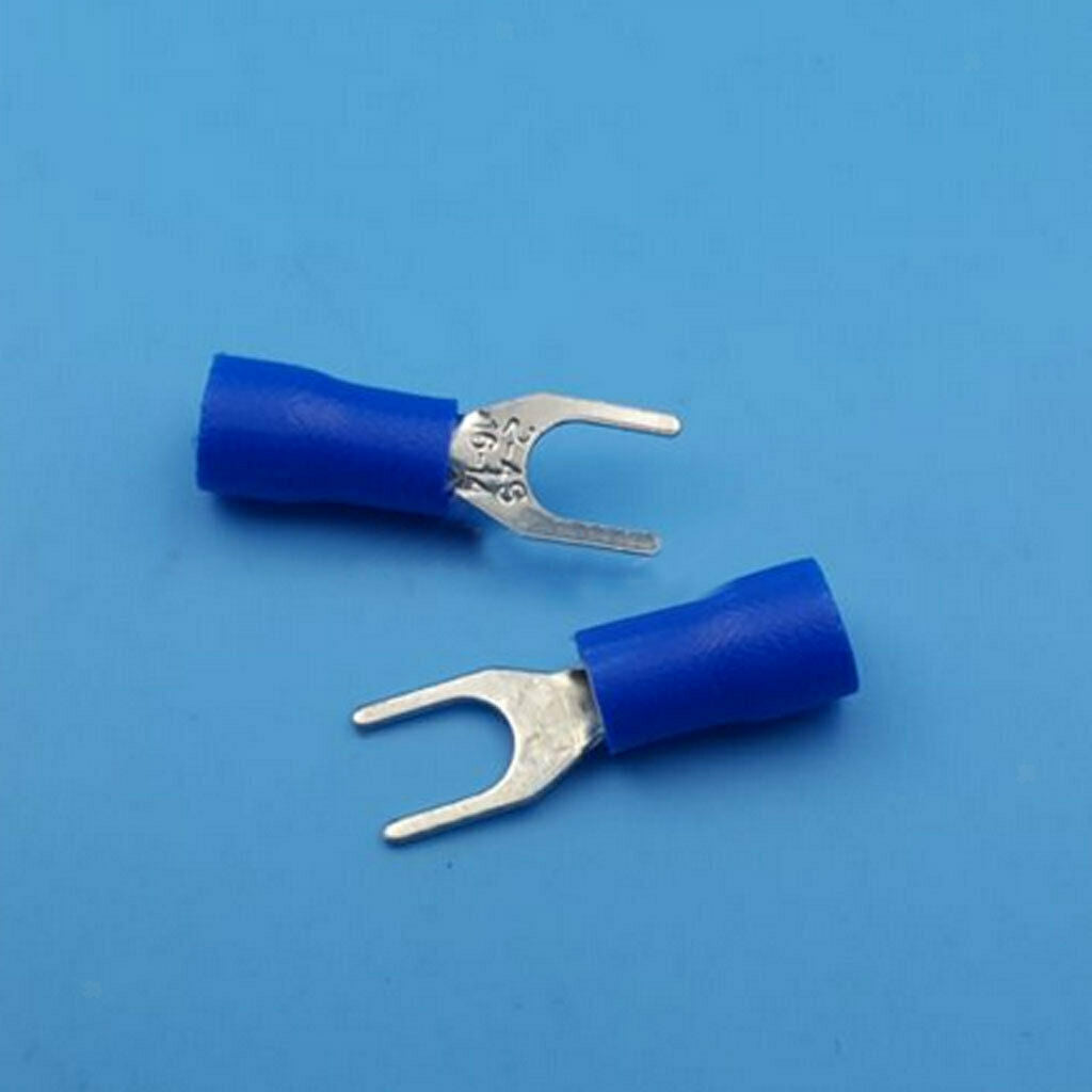 100x Blue Insulated Spade Fork Connector Electrical Crimp Wire Terminals