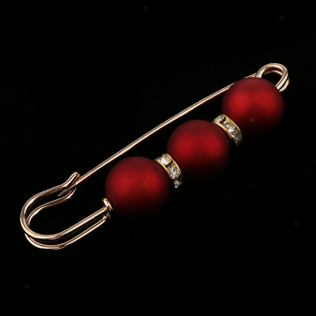 2 Pieces Lady Girls Pearls Rhinestone Spacer Beads Safety Pin Scarf Clip