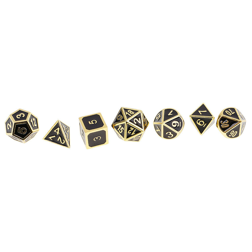 7x Opaque Zinc Alloy Polyhedral Dices for Party Bar Accessory Golden 1.6cm