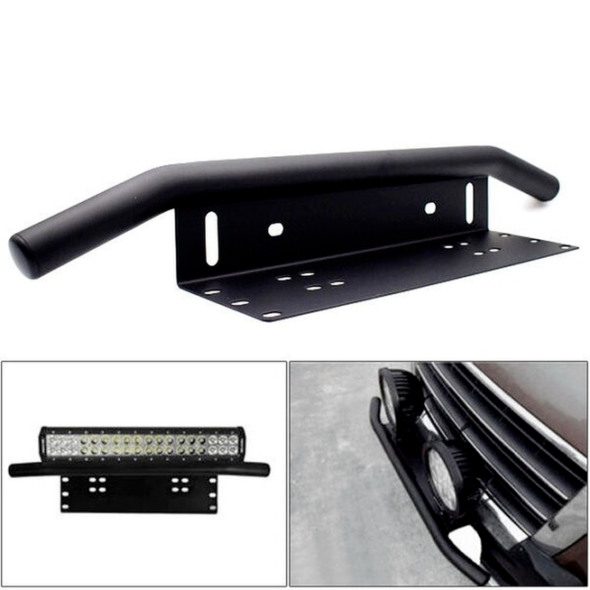 Black Duty Offroad Bumper License Plate Mounting Bracket LED Fog Light