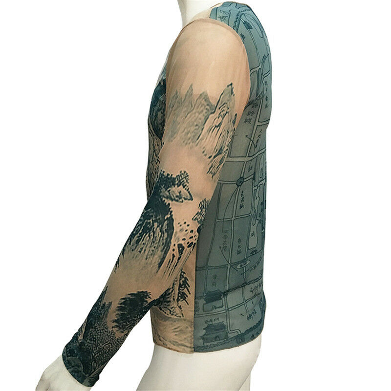 New China Landscape Painting Palace Tattoo T-Shirt Tattoo Tops Sport Plus Size
