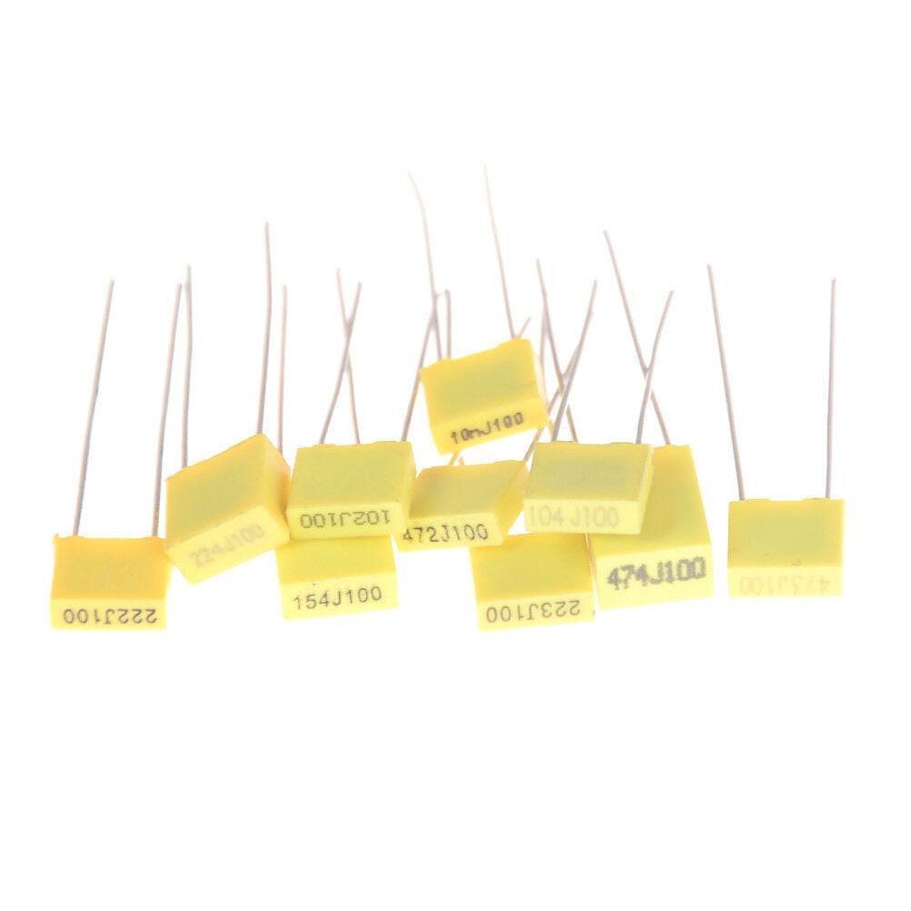 50Pcs 10 Value 1nF-0.47uF Set Polypropylene Safety Plastic Film Capacitor Kit SJ