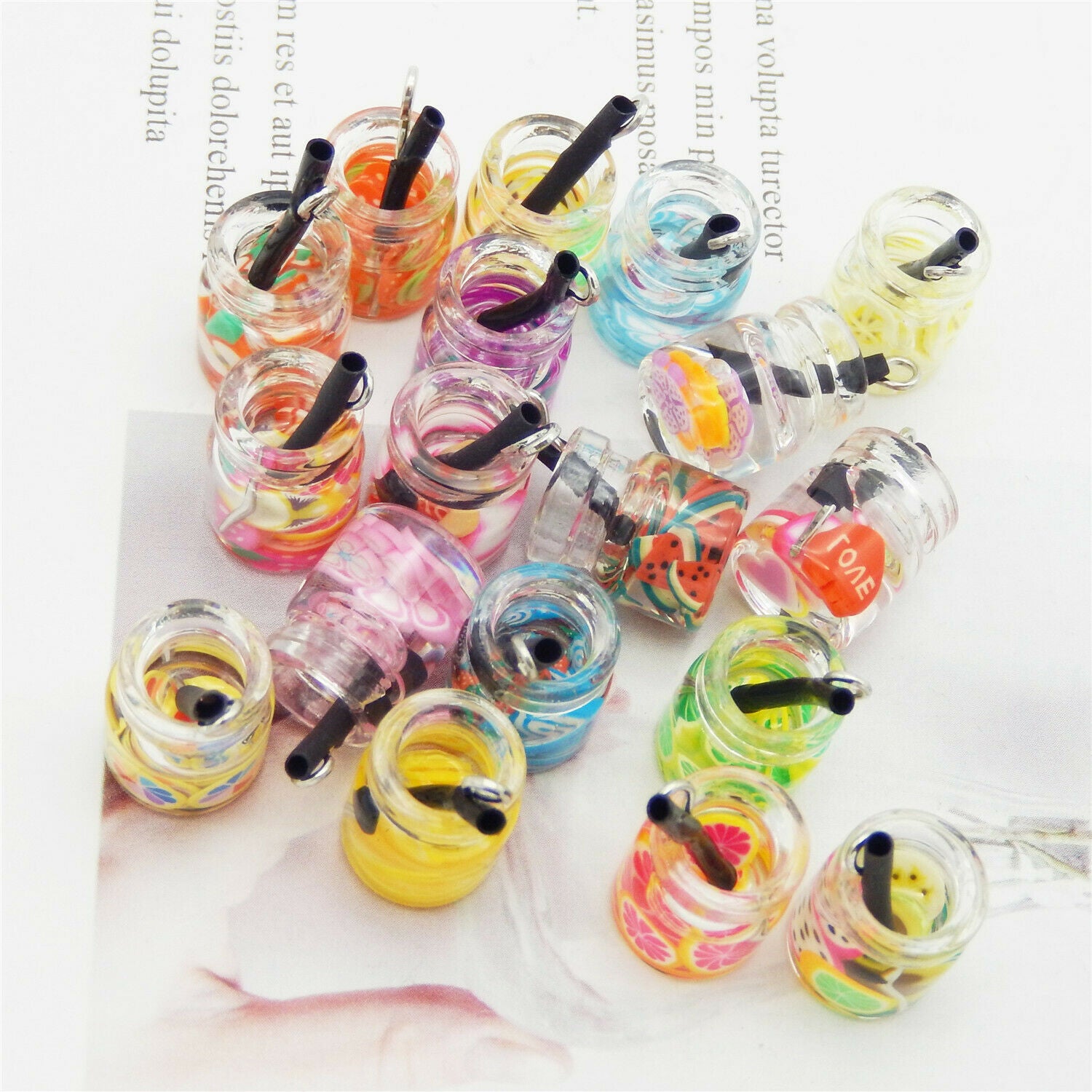 Wholesale Multi-Color Mixed Fruit Juice Glass Bottle Pendant Charms Crafts 20pcs