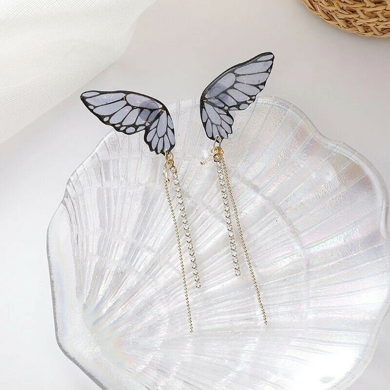 Butterfly Earrings For Women Rhinestone Long Tassel Simulation Wing Earrings Rf