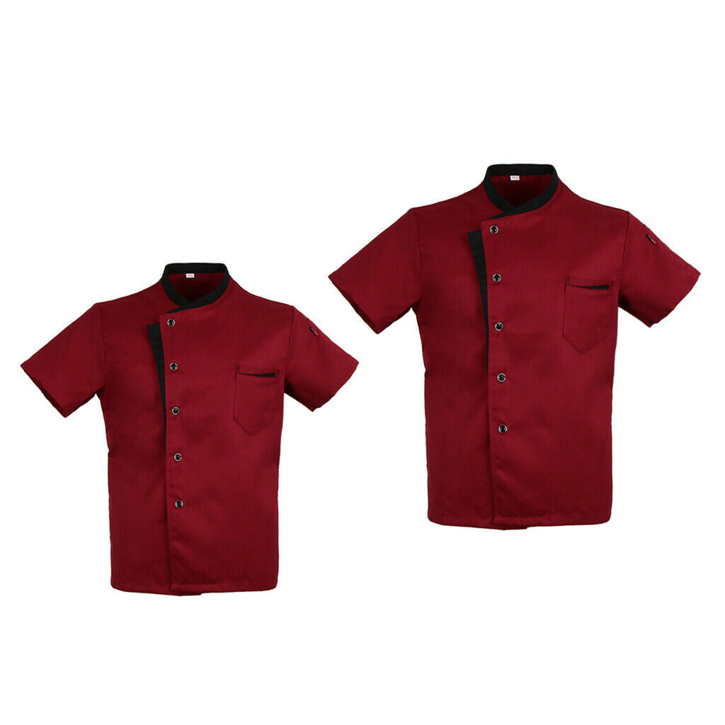2Pcs Chef Cook Jacket Coat Short Sleeves Restaurant Bakery Uniform L+M