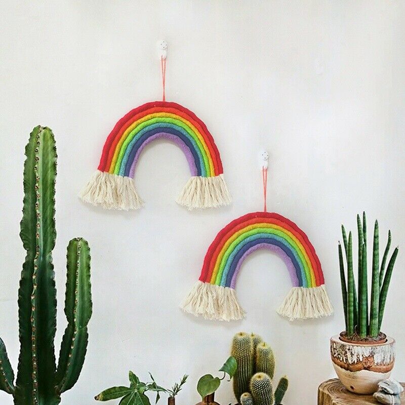 Cute Rainbow Tapestry Handwoven Hangings Ornament Wall Art Craft Girl Home Decor