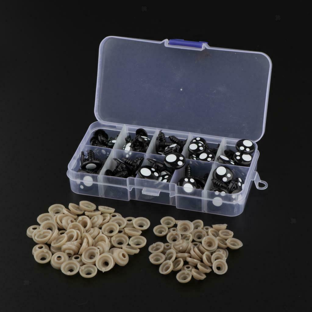 Safety Eyes,100pcs 8-16mm Colorful Plastic Safety Eyes Craft Noses with Washers
